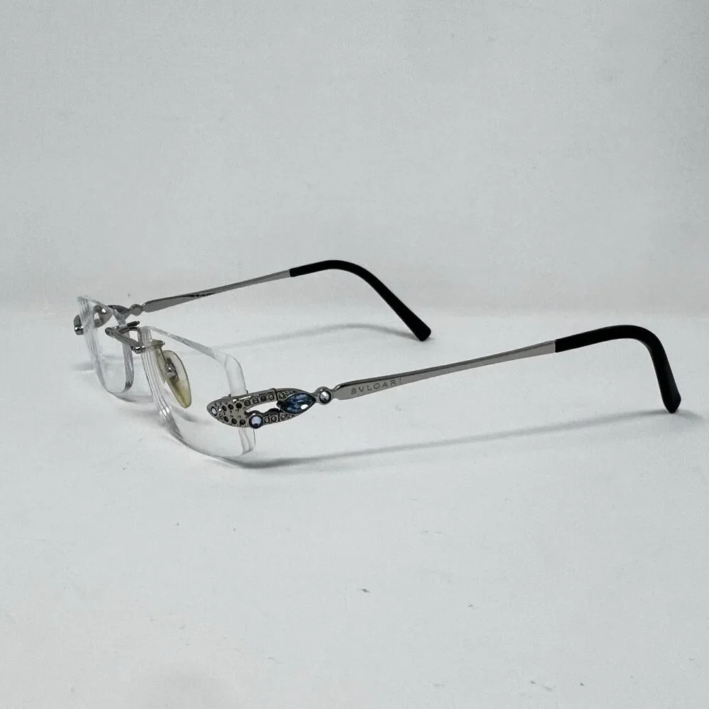 Bvlgari 2049-B 322 Rimless Eyeglass Frames Blue Crystal 51-16-135 READ